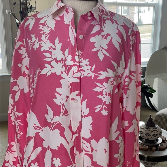 Saks Fifth Avenue Tops - SAKS 100% shantung silk pink floral SHIRT NWOT